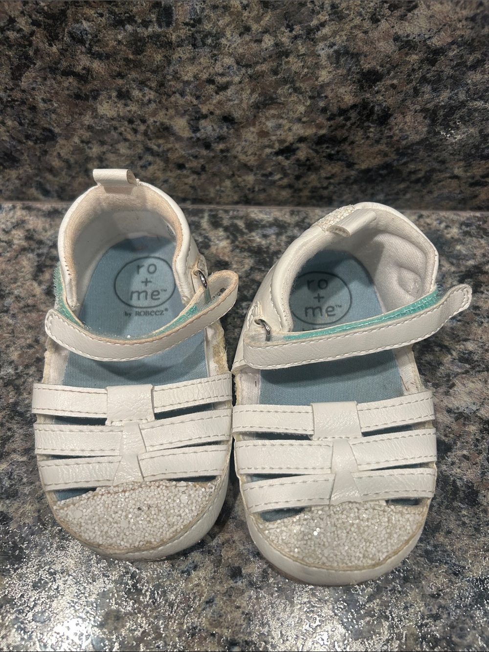 Robeez White Toddler Glitter-Toe Mary Jane Sandals